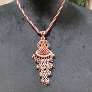 Womens Fashion Faceted Rhinestones Beaded Big Pendant Necklace with Hook & Eye